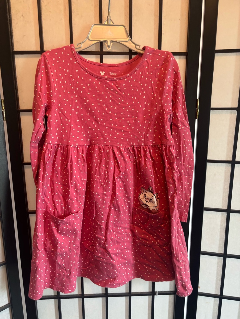 jumping beans Disney Aristocats Marie Pink Polka Dot Long-Sleeve Pocket Dress